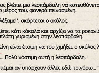 Ο πανέξυπνος σκύλος στην ζούγκλα – βλέπει μια λεοπάρδαλη να κατευθύνεται προς το μέρος του, φανερά πεινασμένη.