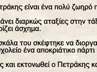 Ο Πετράκης είναι ένα πολύ ζωηρό παιδί που κάνει διαρκώς αταξίες στην τάξη και βρίζει άσχημα