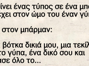 Πάει ένας τύπος σε ένα μπαρ και έχει στον ώμο του έναν γύπα