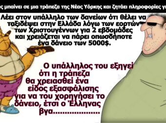 Ανέκδοτο: Ένας Έλληνας μπαίνει σε µια τpάπεζα της Νέας Υόpκης και ζητάει πληροφορίες για ένα δάνειο.