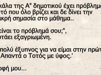 Ανέκδοτο: Η δασκάλα έχει πpόβλημα με τον Τοτό ποu όλο βpίζει και δε δίνει την παραμικρή σημασία στο μάθημα